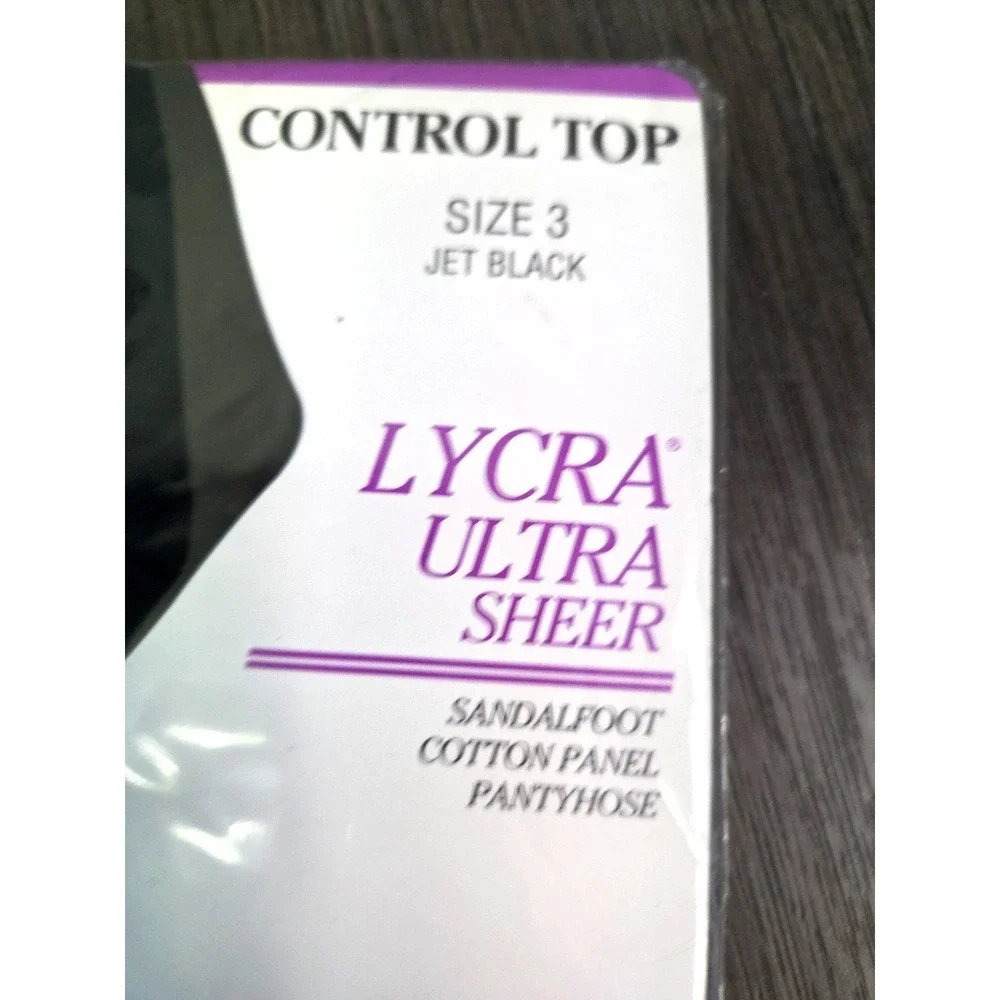 On the Go! Lycra Ultra Sheer‎ Control Top Pantyhose Jet Black Size 3 New